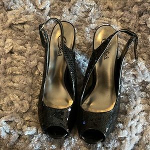 New in box Candies sequined black slingback heels. Size 9 - 9.5